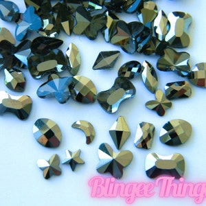 HEMATITE ASSORTED Shapes Nail Art Gems  Flatback  Faceted Rhinestone Gem Jewel Bling Embellishment Nail Art Craft Supplies  100 Pieces