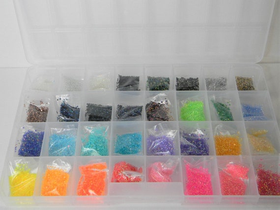 64,000 2MM Jelly Resin Rhinestones Assorted Colors Box SS6 Starter Box  Bling Collection Set Nonhotfix Faceted Embellishments Clear Case