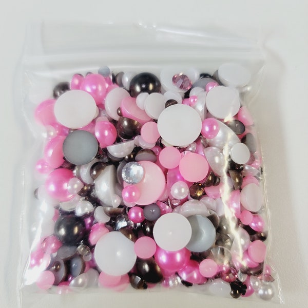 Mixed Sizes Colors Dark Chocolate Brown Pink White Flatback Faux Pearls Resin Rhinestones 3mm 4mm 5mm 6mm 30 Grams Mixes #25