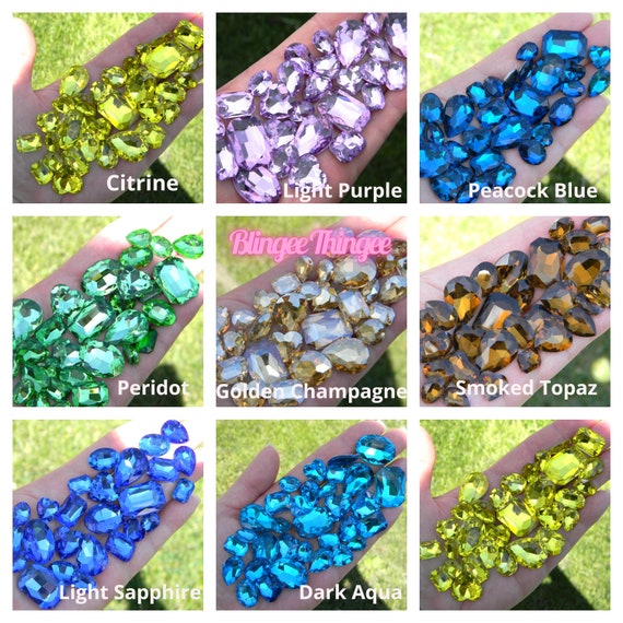 Flat Back Acrylic Gems in Bulk Assorted Shapes Colors 8mm - 10mm