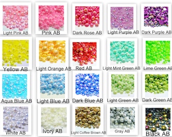 1000 Mixed Sizes AB Flatback Pearls  CHOOSE COLOR Faux Imitation Half ROund Pearls Embellishments Scrapbooking Diy Deco Kit