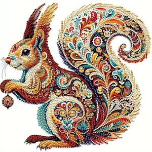 DIY Diamond Painting Kit Bling Art Set Flat Squirrel  Autumn Fall Colors Flat 2D