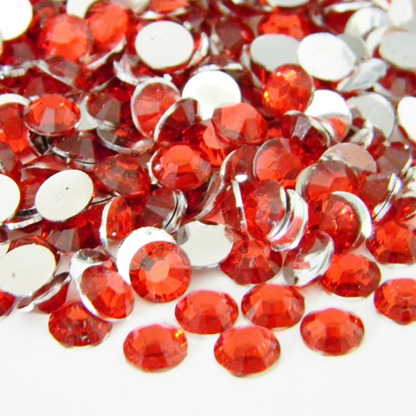 USA 1000 5mm/4mm/3mm OR 2mm  Red or 200 6mm Flatback Resin High Quality Rhinestones 14 Facets Multi Faceted Deco Bling