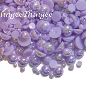 NEW Medium Purple AB Mixed Sizes Flatback Half Round Faux Pearls 3-10mm Embellishments DIY Deco 300 Pieces
