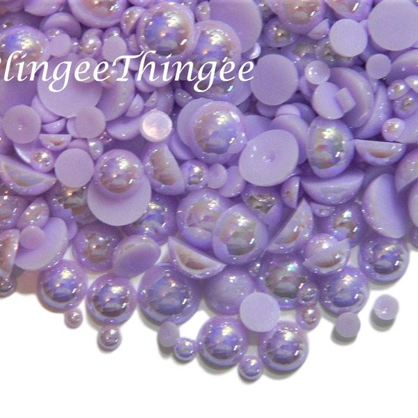 NEW Medium Purple AB Mixed Sizes Flatback Half Round Faux Pearls 3-10mm Embellishments DIY Deco 300 Pieces