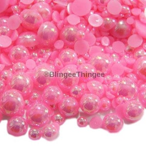 PINK AB Mixed Sizes Flatback Half Round Faux Pearls Embellishments DIY Deco Kit 3mm 4mm 5mm 6mm 8mm 10mm 300 Pieces