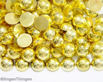 Shiny Gold Metallic Choose Size 1000 2mm  3mm or 4mm or 200 5mm or 200 6mm or 100 8mm or 50 10mm or 12mm  Flatback Faux Pearls Half Round
