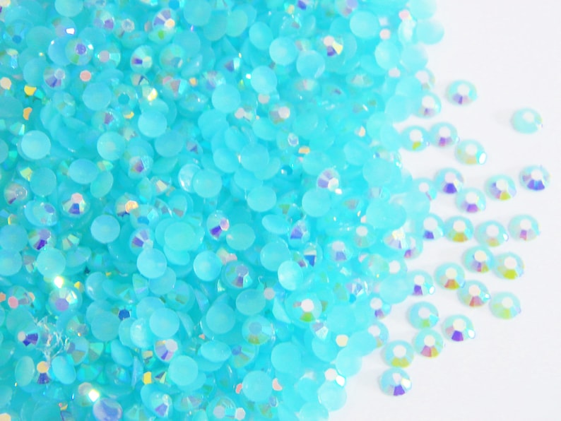 AQUA BLUE AB 1000 Pc Jelly  3mm or 4mm or 5mmor 200 6mm Flatback Resin Rhinestones Candy Cab Embellishments ss12/16/20 Diy Bling Kit 