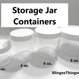 2oz, 3oz, 6oz, 8oz Clear Containers With White Screw on Lids. 