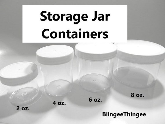 STORAGE Jar CONTAINERS Clear Polystyrene Wide Mouth Containers White Screw  on Lid Choose Size Quantity 2 4 6 8 Ounce 1 Container Plus 1 Lid 