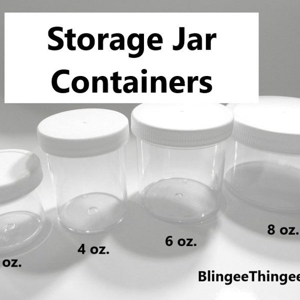 STORAGE Jar CONTAINERS Clear Polystyrene Wide Mouth Containers White Screw On Lid Choose Size  Quantity 2 4 6 8 ounce 1 Container Plus 1 Lid