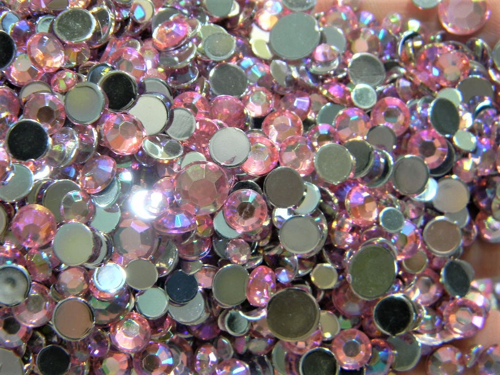 Light Pink Rhinestone ACRYLIC Light Pink AB Flatback Rhinestones Nonhotfix Faceted Sparkly ...