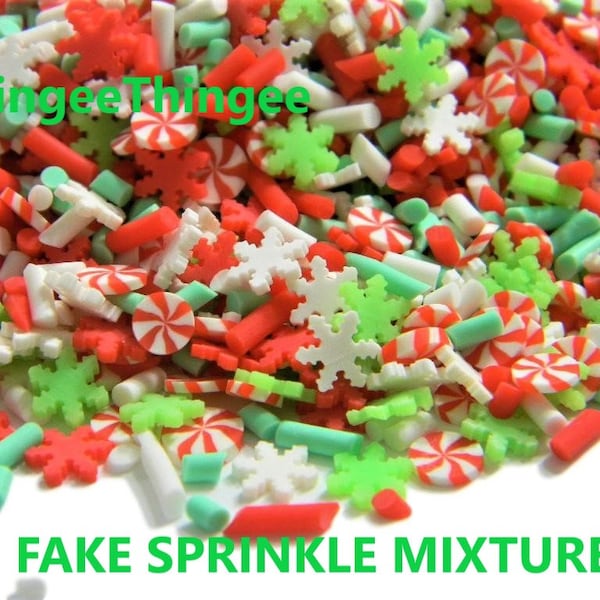 CHRISTMAS FAKE Sprinkle Mixture Pfefferminz Süßigkeiten Schneeflocken Polymer Clay DIY Slime Filler Decoden Zubehör Rot Weiß Grün
