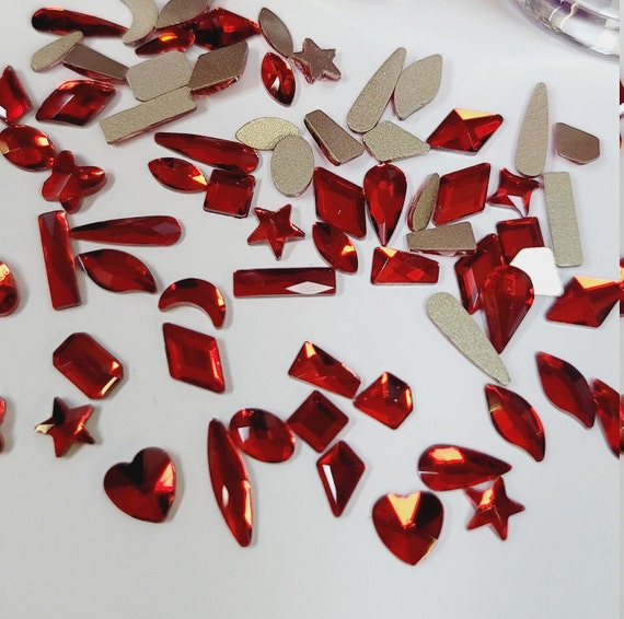 RED Medium Siam ASSORTED Shapes Nail Art Gems Flatback Faceted Rhinestone  Gem Jewel Bling Embellishment Nail Art Craft Supplies 