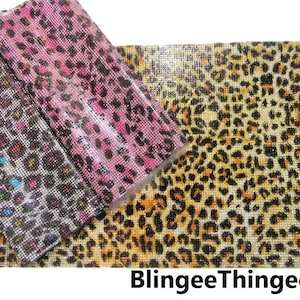 LEOPARD CHEETAH Print Big Jewel Sheet Rhinestone Mesh Banding TriM Applique Panel Banding 15 Inches By 9 Inchs Self Adhesive OR Hotfix