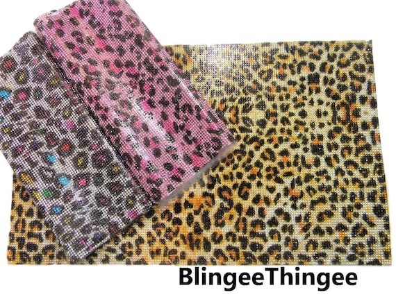 LEOPARD CHEETAH Print Big Jewel Sheet Rhinestone Mesh Banding TriM Applique Panel Banding 15 Inches By 9 Inchs Self Adhesive OR Hotfix