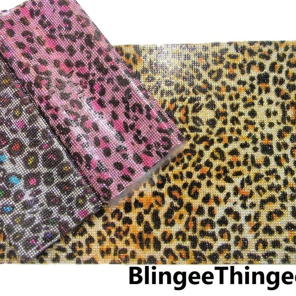 LEOPARD CHEETAH Print Big Jewel Sheet Rhinestone Mesh Banding TriM Applique Panel Banding 15 Inches By 9 Inchs Self Adhesive OR Hotfix