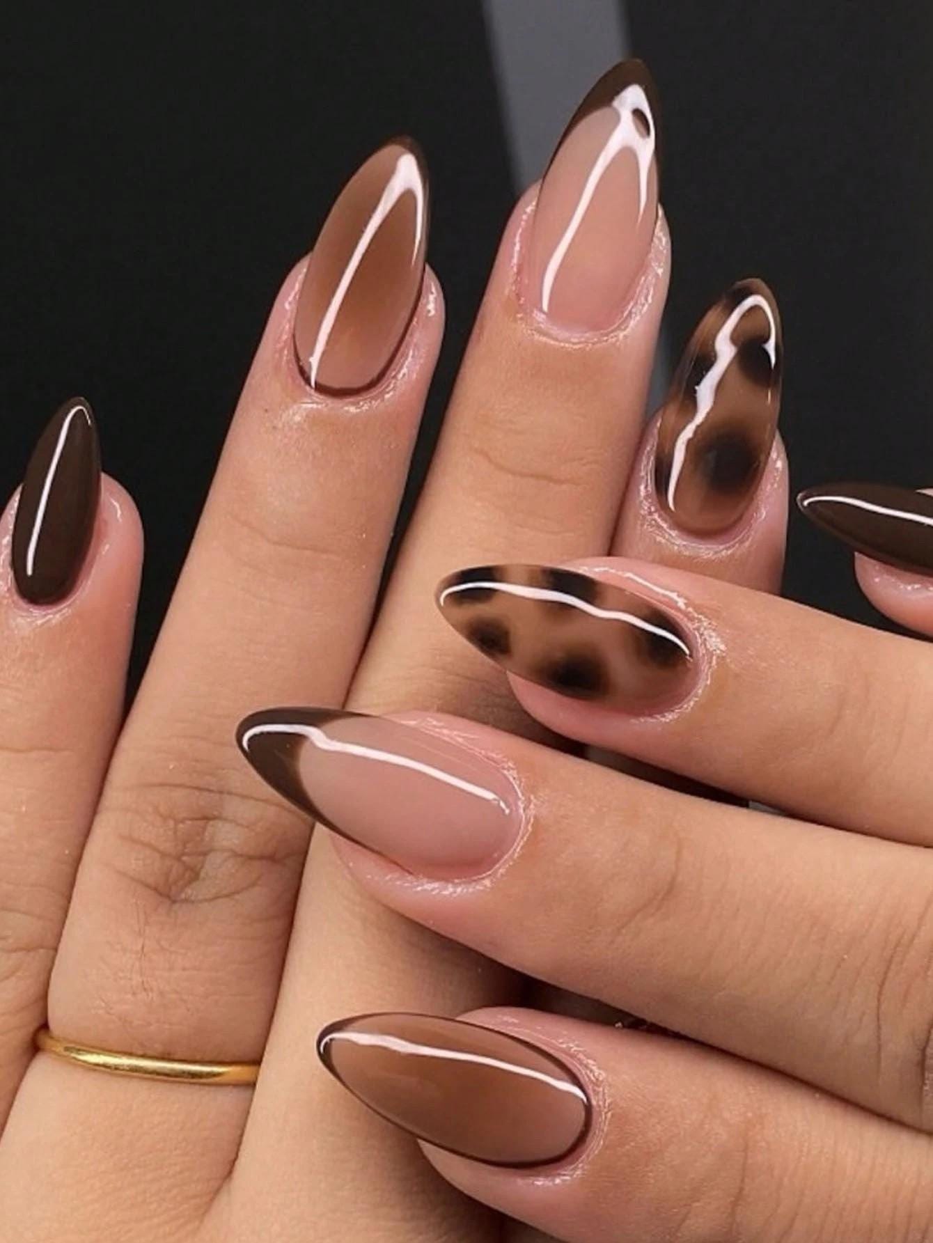 Delicate Boho Brown Nails That Shine