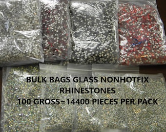GLASS BULK Bags 100 Gross 14,400 Rhinestones Per Pack Choose Size ss6 ss10 ss12 ss16 ss20 High Quality Faceted DIY Bling Nonhotfix