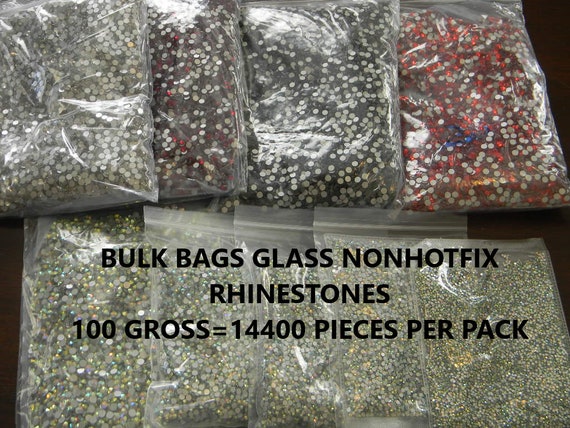 GLASS BULK Bags 100 Gross 14,400 Rhinestones per Pack Choose Size