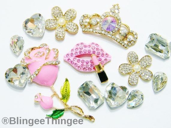 10 X LOVE with Flower Embellishments Crystal Pearl DIY Flatback Craft #5