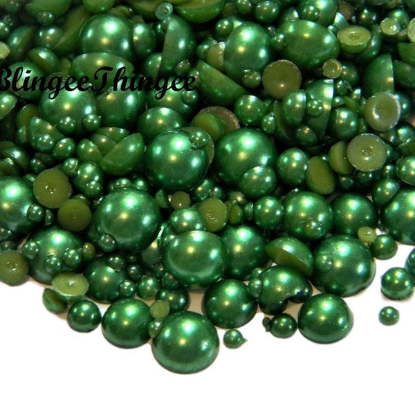 HUNTER GREEN – perles d'imitation demi-rondes à dos plat, taille mixte 3mm 4mm 5mm 6mm 8mm 10mm, embellissements décodés pour Scrapbooking