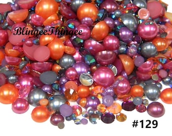 Mixed Sizes Colors Flatback Faux Half Round AB Pearls  Resin Rhinestones 3/4/5/6/8/10mm Embellishment Mixes 30 Grams #129