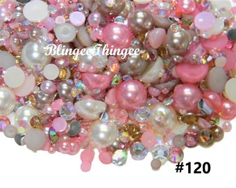 30 GRAMS Flatback Pearls and  Assorted Flatback Resin Rhinestones Assorted Sizes and Colors Mixes #120