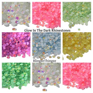 Glow in the Dark Glass Flatback Nonhotfix Loose Rhinestones Choose Size ss6 ss12 s16 ss20 ss30 Nail Art Bling Craft Supplies