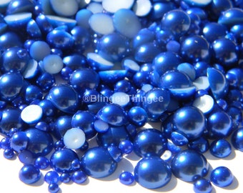 Dark Blue Mixed Sizes Flatback Half Round Faux Pearls Embellishments 3-10mm Decoden DIY Deco Kit Supplies 300 Pieces