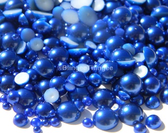 Donkerblauw Gemengde Maten Plaksteen Halfronde Nepparels Versieringen 3-10 mm Decoden DIY Decokit Benodigdheden 300 stuks