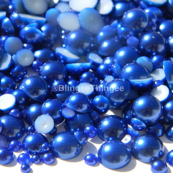 Dark Blue Mixed Sizes Flatback Half Round Faux Pearls Embellishments 3-10mm Decoden DIY Deco Kit Supplies 300 Pieces