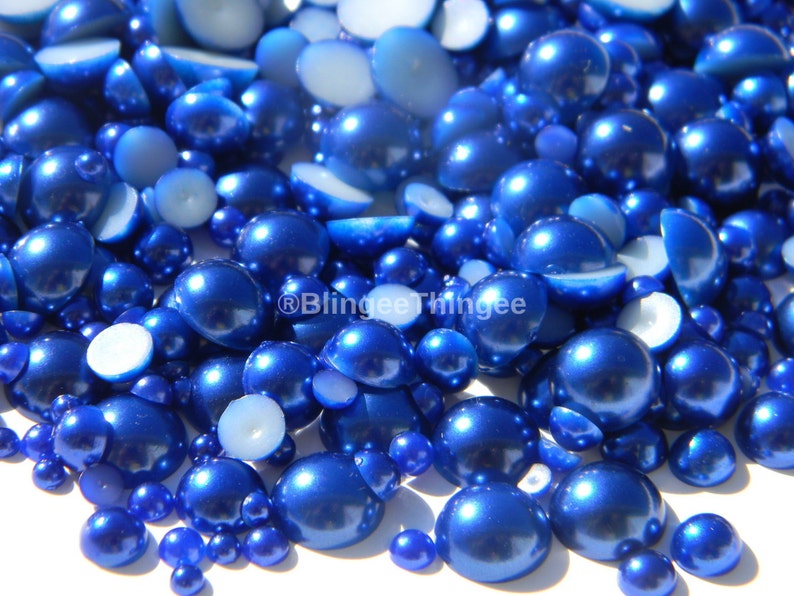 Dark Blue Mixed Sizes Flatback Half Round Faux Pearls Embellishments 3-10mm Decoden DIY Deco Kit Supplies 300 Pieces image 1