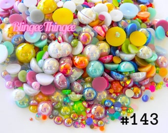 Mixed Sizes Colors AB Flatback Faux Pearls  Jelly AB Resin  Rhinestones 30 Grams Mixes #143