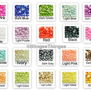 May include: Assortment of 18 colors of pearl beads, each color displayed in a separate square. The colors include hot pink, dark blue, dark green, light blue, dark grape, white, light purple, red, black, pink, turquoise, ivory, dark gray, light pink, dark brown, light peach, light green, light coffee, light yellow, and golden.