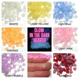 GLOW in the DARK HEARTS Flatback Resin Rhinestones Luminous Star Embellishments Bling 8mm to 10mm Choose Color 100 Pieces