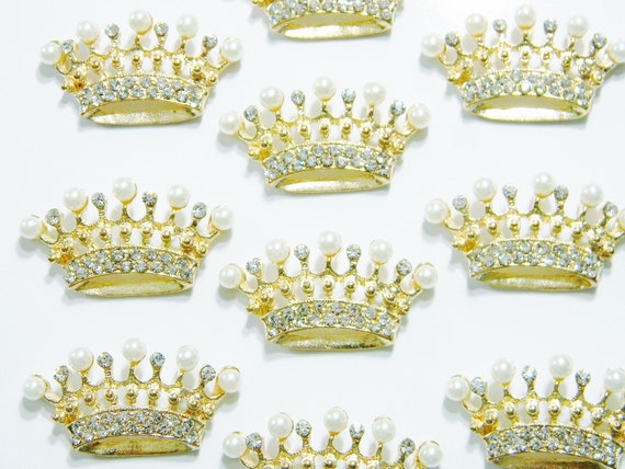 Small Tiara Gold Metal Rhinestone Faux Ivory Pearl Crown  display picture 3