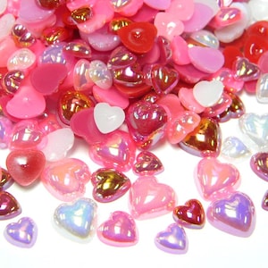 VALENTINES HEART Shaped Flatback Perlen 8mm 10mm 12mm Verzierungen Flache Rückseite rosa AB rot ab helllila Ab Weiß Ab