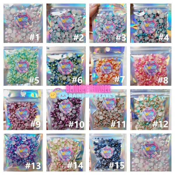 RAINBOW FLATBACK PEARLS Mixed Sizes Flatback Imitation Ombre Pearls Assorted Sizes 3mm 4mm 5mm 6mm 8mm Half Round Approximately 300 Pieces