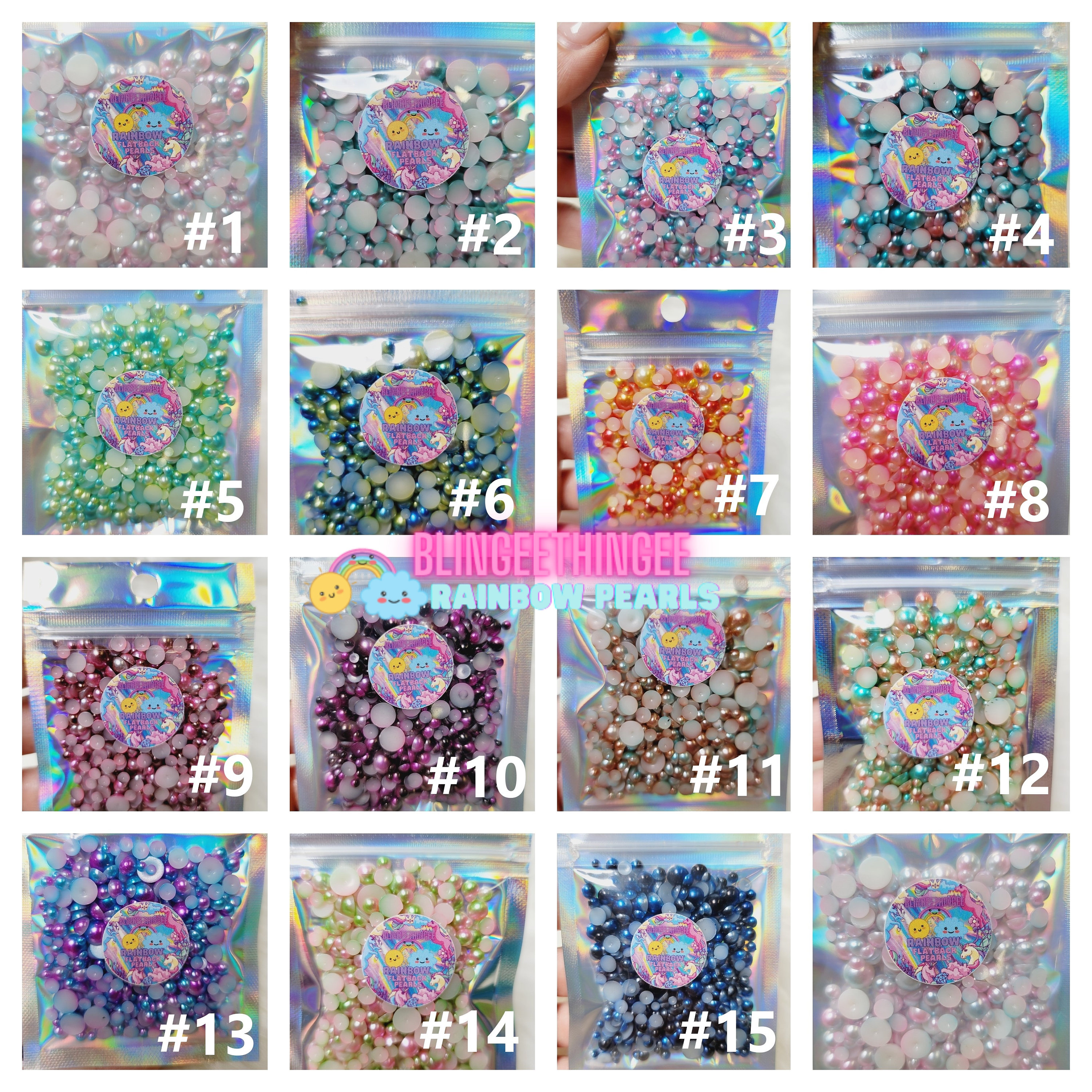 RAINBOW FLATBACK PEARLS Mixed Sizes Flatback Imitation Ombre Pearls A…