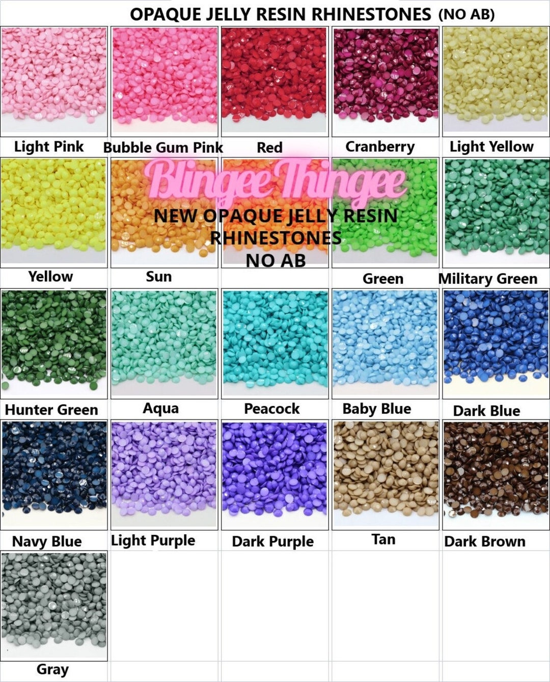OPAQUE Jelly Flatback Resin Rhinestones NO AB Coating Choose Size and ...