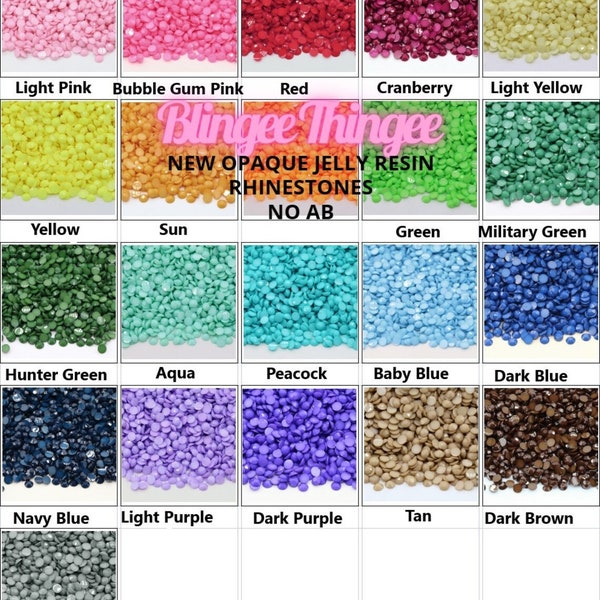 OPAQUE Jelly Flatback Resin Rhinestones NO AB Coating Choose Size and Color 2mm 3mm 4mm 5mm 6mm Faceted Bling Nonhotfix