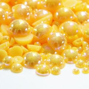 Light ORANGE AB Mixed Size Flatback Half Round Faux Pearls Kawaii Cabochons Resins 3/4/5/6/8/10mm DIY Deco Kit Embellishments 300 Pieces