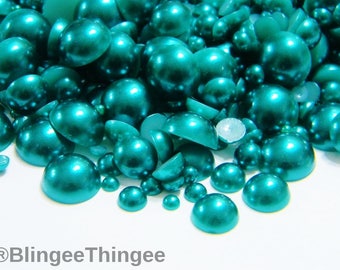 TEAL Mixed Sizes Flatback Faux Pearls Half Round Cabs 3mm -10mm   300 Pieces Embellishments
