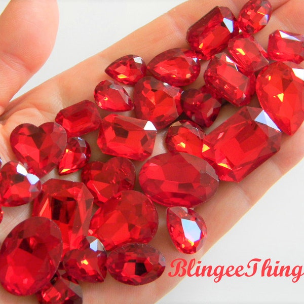 RED SIAM Glass Point Back Gems Jewels Rhinestones Hearts Teardrop Rectangle Oval 10x14mm 13x18mm 18x25mm Choose Size and Shape