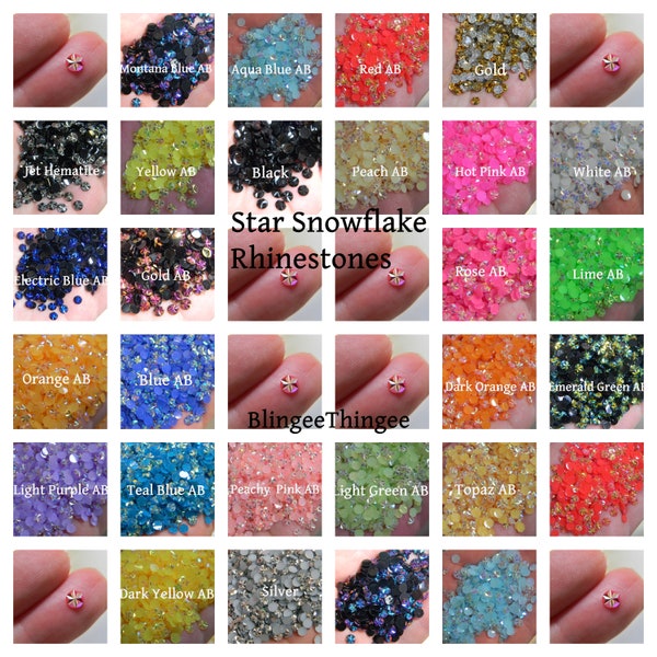 STAR SNOWFLAKE Resin Jelly AB Flatback Rhinestones Bling Embellishments Size 4mm or 5mm You Choose Color