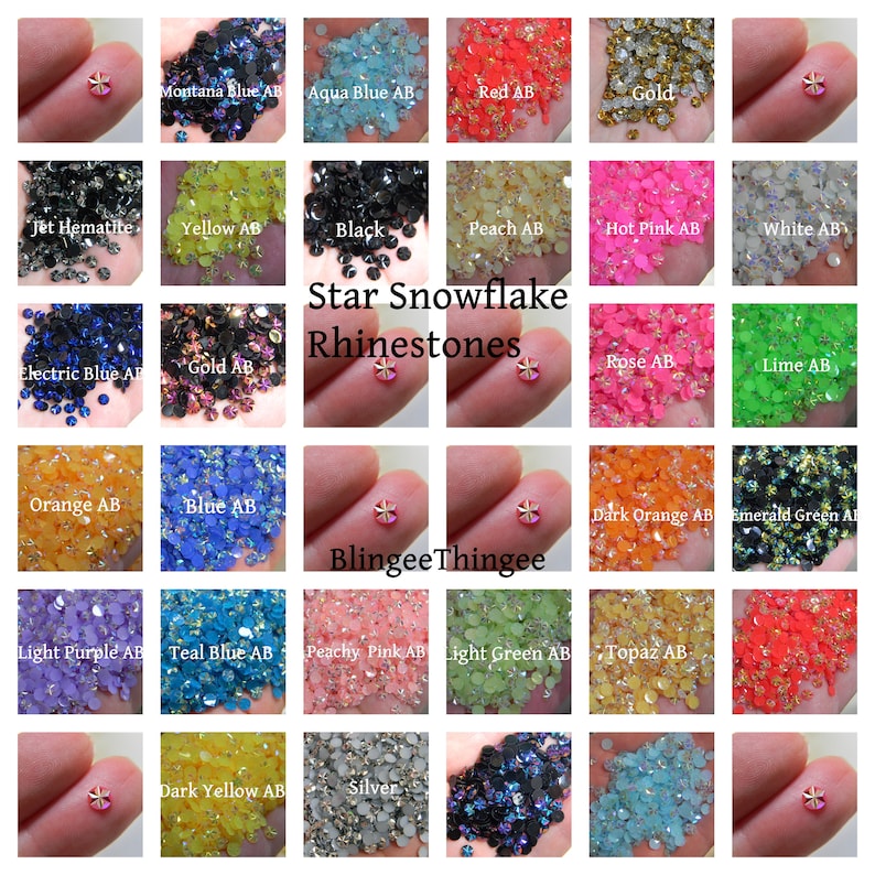 STAR SNOWFLAKE Resin Jelly AB Flatback Rhinestones Bling Embellishments Size 4mm or 5mm You Choose Color 