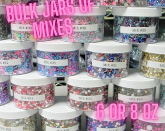 BULK JARS Mixes #1-#70 Rhinestones and Pearls Mixed Sizes Flatback Faux Half Round Pearls Resin Flatback Rhinestones Choose 6 or 8 oz jar