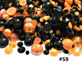 30 GRAMS Mixes HALLOWEEN COLORS Flatback Flatback Resin Rhinestones and Ab Pearls Mixed Embellishments #59