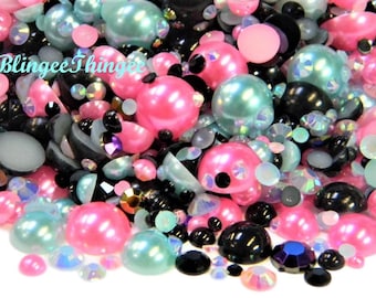 Strass de resina de pérolas falsas com parte traseira lisa, tamanhos mistos, 3/4/5/6/8/10mm, misturas de enfeite, 30 gramas #95